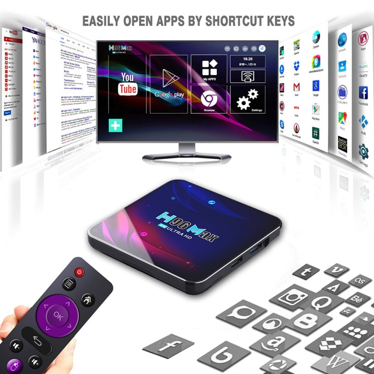 H96 Max V11 4K Smart TV BOX Android 11.0 Media Player with Remote Control, RK3318 Quad-Core 64bit Cortex-A53, RAM: 4GB, ROM: 32GB, Support Dual Band WiFi, Bluetooth, Ethernet, UK Plug - RK3318 by PMC TechLife | Online Shopping South Africa | PMC TechLife | Buy Now Pay Later Mobicred