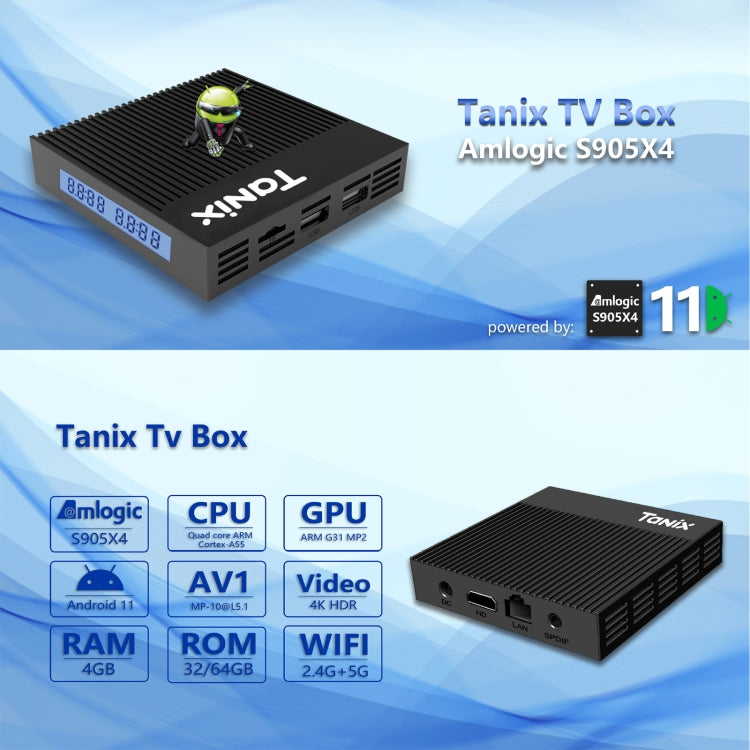 Tanix X4 Android 11 Smart TV Box, Amlogic S905X4 Quad Core, 4GB+64GB, Dual Wifi, BT(UK Plug) - Amlogic S905 by PMC TechLife | Online Shopping South Africa | PMC TechLife | Buy Now Pay Later Mobicred