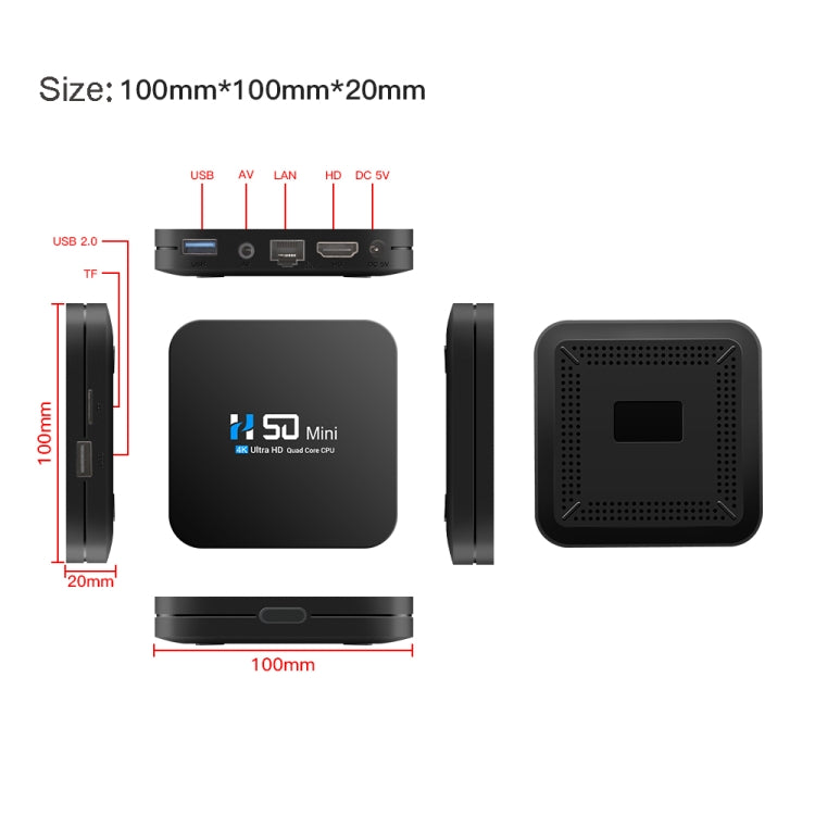 H50 Mini 4K Smart Network TV Box, Android 10.0, RK3318 Quad Core, 2GB+8GB, EU Plug - RK3318 by PMC TechLife | Online Shopping South Africa | PMC TechLife | Buy Now Pay Later Mobicred