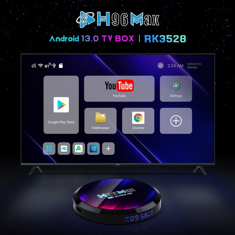 H96 Max 8K Ultra HD Smart TV Box Android 13.0 Media Player with Remote Control, RK3528 Quad-Core, 2GB+16GB(US Plug) - RK3318 by PMC TechLife | Online Shopping South Africa | PMC TechLife | Buy Now Pay Later Mobicred