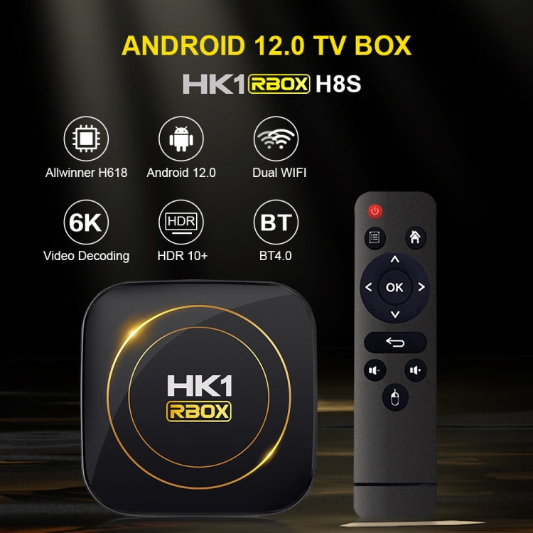 HK1 RBOX-H8S 4K Ultra HD Android 12.0 Smart TV Box with Remote Control, Allwinner H618 Quad-Core, 4GB+32GB(EU Plug) - Amlogic S905 by PMC TechLife | Online Shopping South Africa | PMC TechLife | Buy Now Pay Later Mobicred