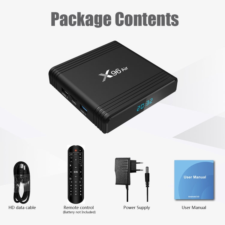 X96 Air 8K Smart TV BOX Android 9.0 Media Player with Remote Control, Quad-core Amlogic S905X3, RAM: 2GB, ROM: 16GB, Dual Band WiFi, EU Plug - Amlogic S905 by PMC TechLife | Online Shopping South Africa | PMC TechLife | Buy Now Pay Later Mobicred