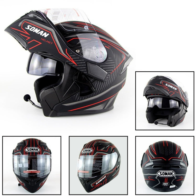 Soman 955 Skyeye Motorcycle Full / Open Face Bluetooth Helmet Headset Full Face, Supports Answer / Hang Up Calls(Black Red) - free shipping - PMC TechLife - Order now!