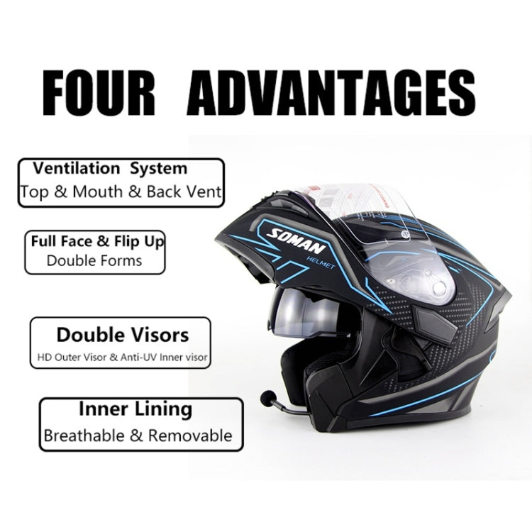 Soman 955 Skyeye Motorcycle Full / Open Face Bluetooth Helmet Headset Full Face, Supports Answer / Hang Up Calls(Black Blue) - free shipping - PMC TechLife - Order now!