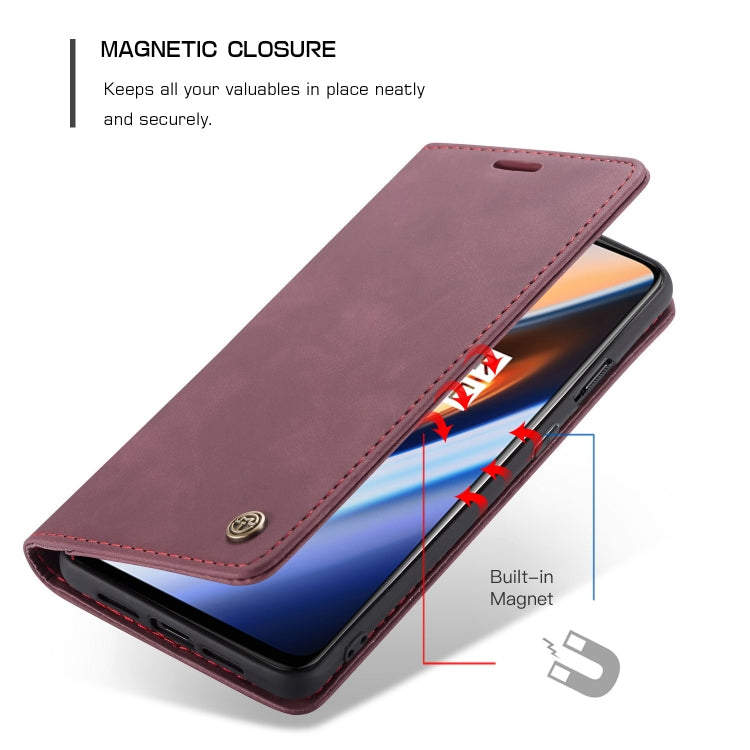 CaseMe-013 Multi-functional Retro Frosted Horizontal Flip Leather Case with Card Slot & Holder & Wallet For OnePlus 7(Wine Red) - free shipping - PMC Jewellery - Order now!