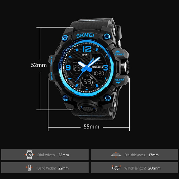 SKMEI 1155B Multifunctional Men Outdoor Sports Noctilucent Waterproof Large Dial Wrist Watch(Blue) - free shipping - PMC TechLife - Order now!