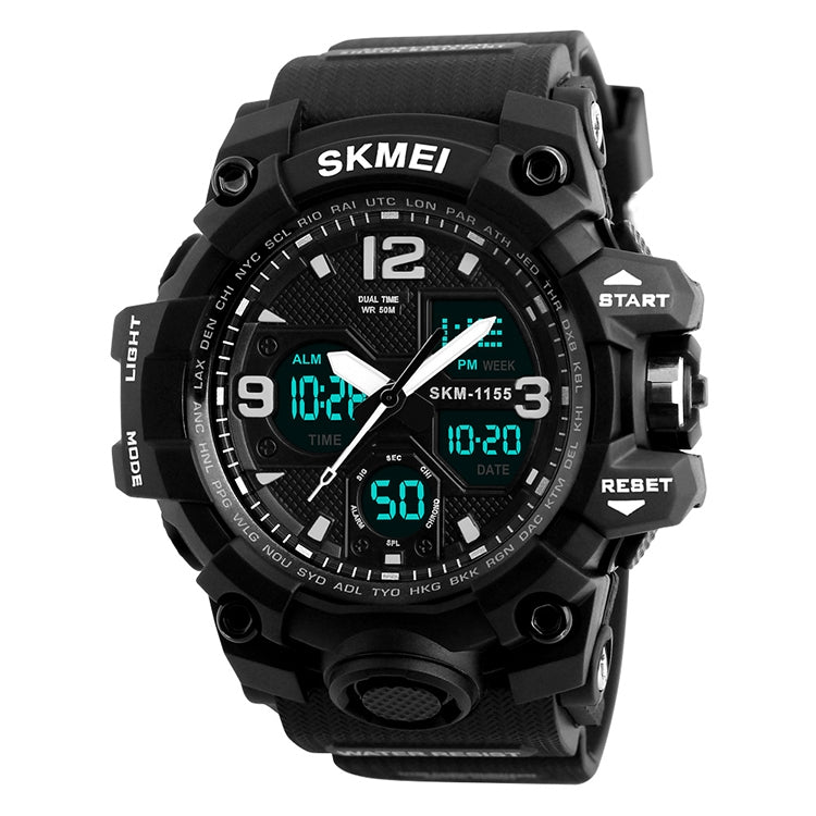 SKMEI 1155B Multifunctional Men Outdoor Sports Noctilucent Waterproof Large Dial Wrist Watch(Black) - free shipping - PMC TechLife - Order now!