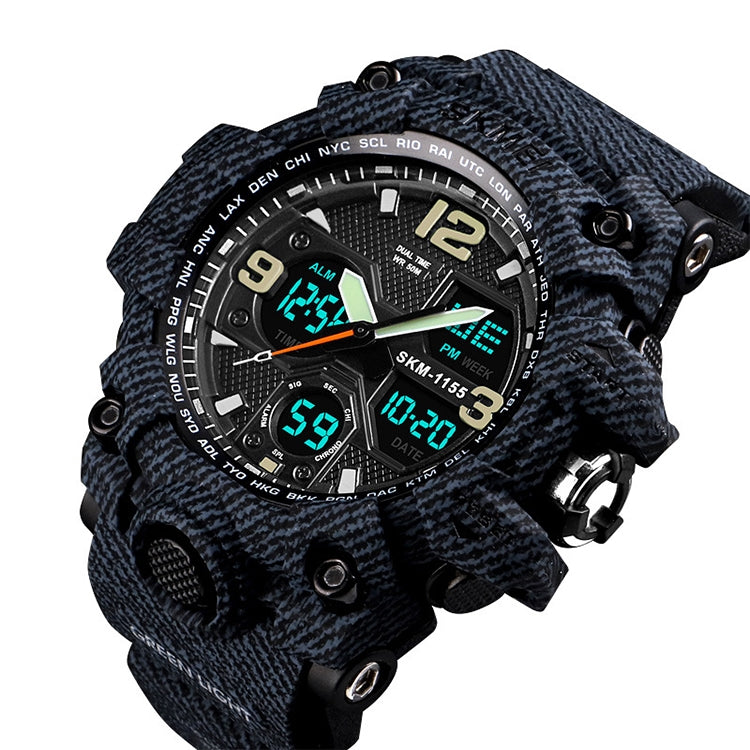 SKMEI 1155B Multifunctional Men Outdoor Sports Noctilucent Waterproof Large Dial Wrist Watch(Denim Black) - free shipping - PMC TechLife - Order now!