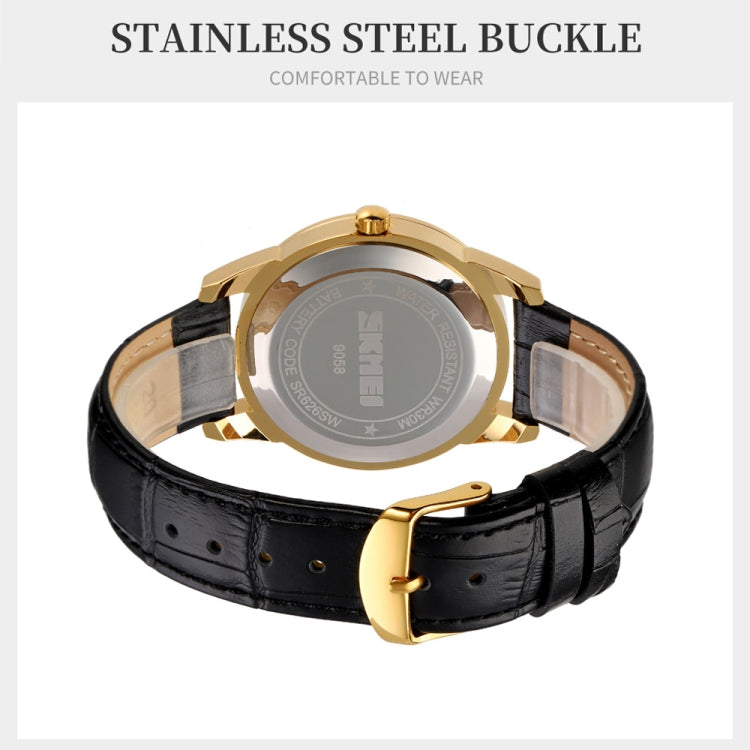 SKMEI 9058 Multifunctional Outdoor Fashion Waterproof Gold Shell Quartz Wrist Watch(Men Style Gold Face Brown Strap) - free shipping - PMC TechLife - Order now!