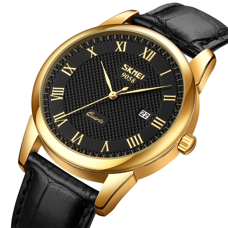 SKMEI 9058 Multifunctional Outdoor Fashion Waterproof Gold Shell Quartz Wrist Watch(Men Style Black Face Black Strap) - free shipping - PMC TechLife - Order now!