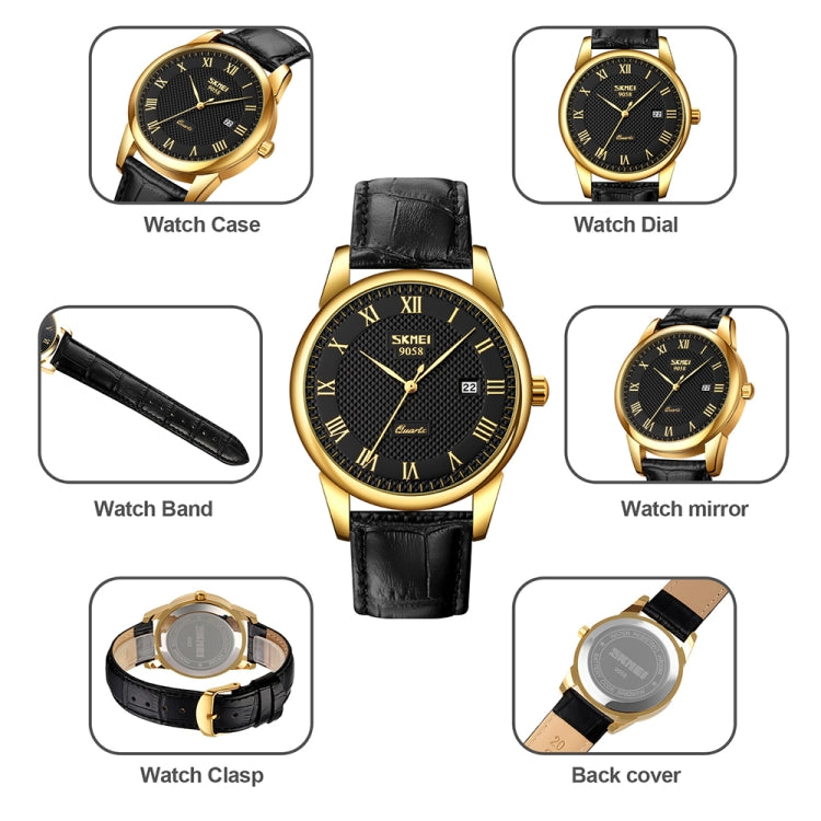 SKMEI 9058 Multifunctional Outdoor Fashion Waterproof Gold Shell Quartz Wrist Watch(Men Style Black Face Black Strap) - free shipping - PMC TechLife - Order now!