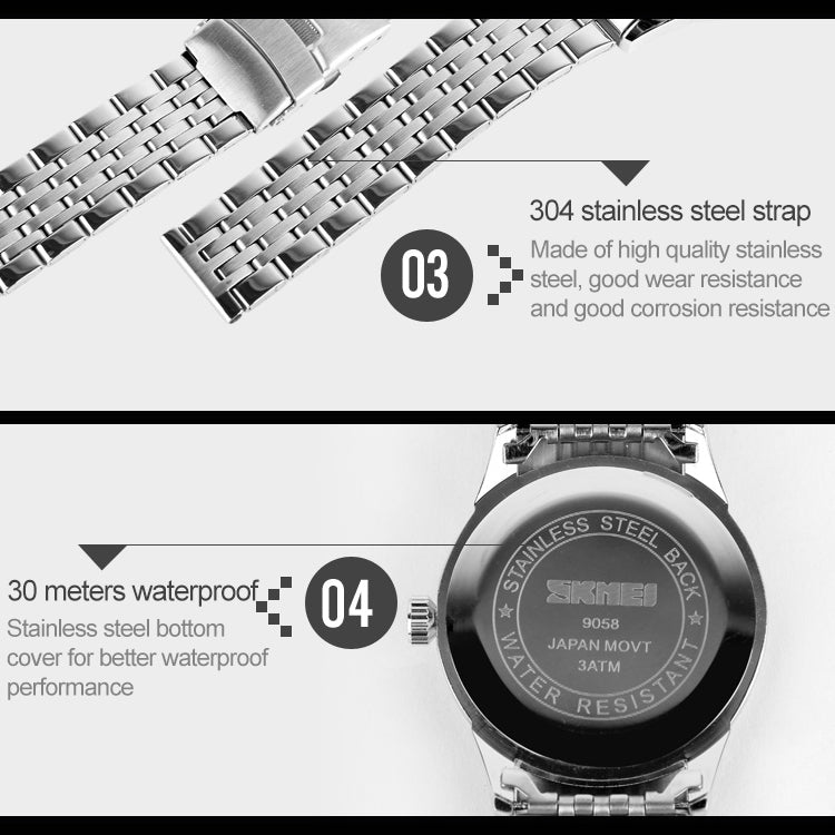 SKMEI 9058 Multifunctional Outdoor Fashion Waterproof Steel Strip Quartz Wrist Watch(Women Style Black) - free shipping - PMC TechLife - Order now!