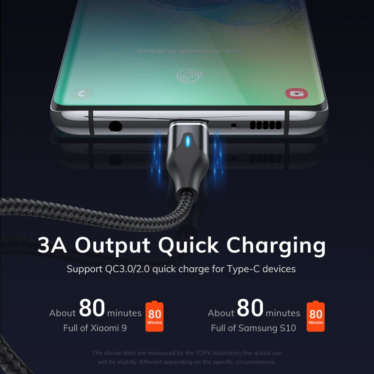 TOPK AM63 1m USB to 8 Pin + USB-C / Type-C + Micro USB 3 in 1 Flat Magnetic Metal Connector Nylon Braided Magnetic Fast Charging Data Cable(Black) - free shipping - PMC Jewellery - Order now!