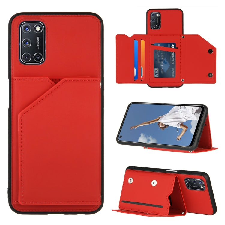 For OPPO A52 & A72 & A92 Skin Feel PU + TPU + PC Back Cover Shockproof Case with Card Slots & Holder & Photo Frame(Red) - OPPO Cases by PMC TechLife | Online Shopping South Africa | PMC TechLife | Buy Now Pay Later Mobicred