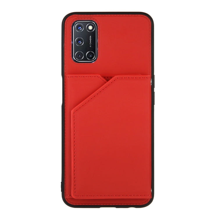 For OPPO A52 & A72 & A92 Skin Feel PU + TPU + PC Back Cover Shockproof Case with Card Slots & Holder & Photo Frame(Red) - OPPO Cases by PMC TechLife | Online Shopping South Africa | PMC TechLife | Buy Now Pay Later Mobicred