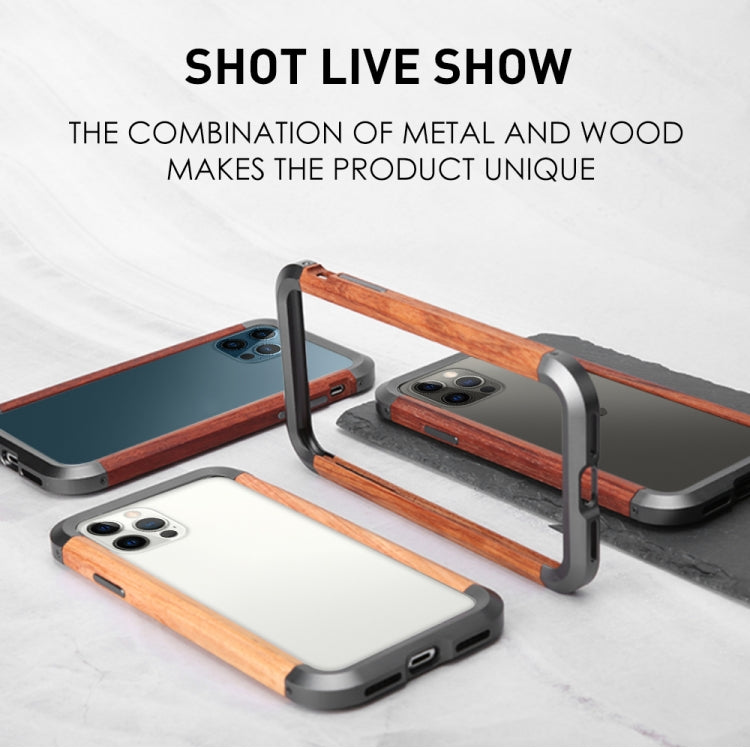 For iPhone 12 / 12 Pro R-JUST Metal + Wood Frame Protective Case - iPhone 12 / 12 Pro Cases by R-JUST | Online Shopping South Africa | PMC TechLife | Buy Now Pay Later Mobicred