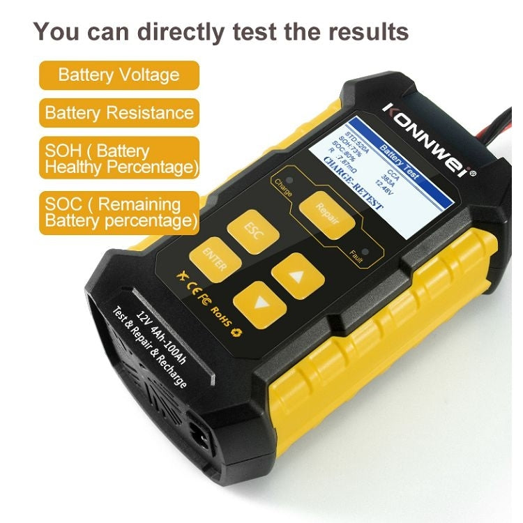 KONNWEI KW510 3 in 1 Car Battery Tester / Charger / Repairer, Support 8 Languages (EU Plug) - free shipping - PMC TechLife - Order now!