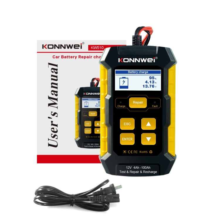KONNWEI KW510 3 in 1 Car Battery Tester / Charger / Repairer, Support 8 Languages (EU Plug) - free shipping - PMC TechLife - Order now!
