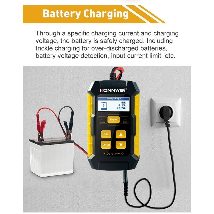 KONNWEI KW510 3 in 1 Car Battery Tester / Charger / Repairer, Support 8 Languages(US Plug) - free shipping - PMC TechLife - Order now!