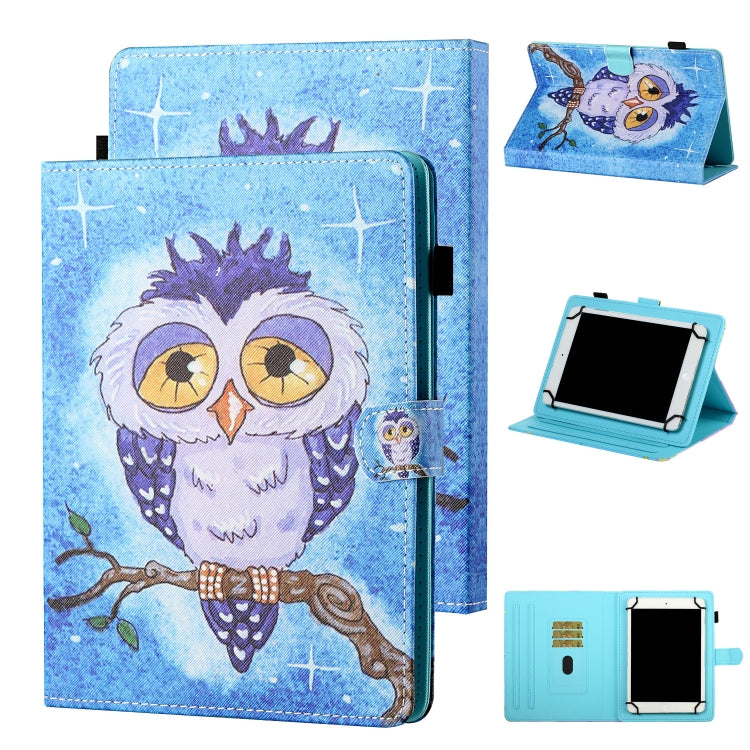 For 10 inch Tablet Universal Coloured Drawing Stitching Horizontal Flip Leather Case with Holder & Card Slot(Blue Owl) - 10 - 11 inch by PMC TechLife | Online Shopping South Africa | PMC TechLife | Buy Now Pay Later Mobicred