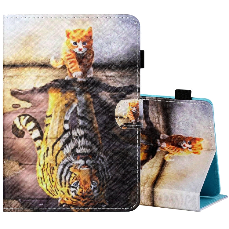 For 8 inch Tablet PC Universal Sewing Thread Horizontal Painted Flat Leather Case with Pen Cover & Anti Skid Strip & Card Slot & Holder(Cat And Tiger) - 8 inch by PMC TechLife | Online Shopping South Africa | PMC TechLife | Buy Now Pay Later Mobicred