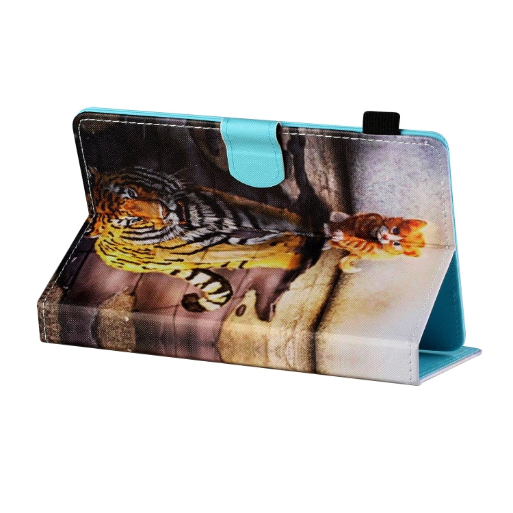 For 10 inch Tablet PC Universal Sewing Thread Horizontal Painted Flat Leather Case with Pen Cover & Anti Skid Strip & Card Slot & Holder(Cat And Tiger) - free shipping - PMC TechLife - Order now!