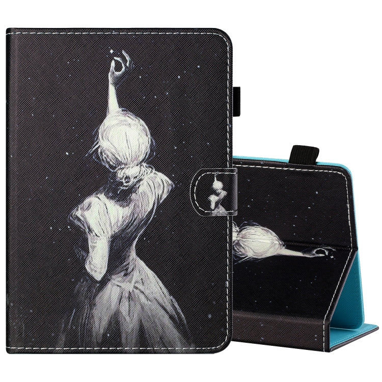 For 10 inch Tablet PC Universal Sewing Thread Horizontal Painted Flat Leather Case with Pen Cover & Anti Skid Strip & Card Slot & Holder(Star Girl) - free shipping - PMC TechLife - Order now!