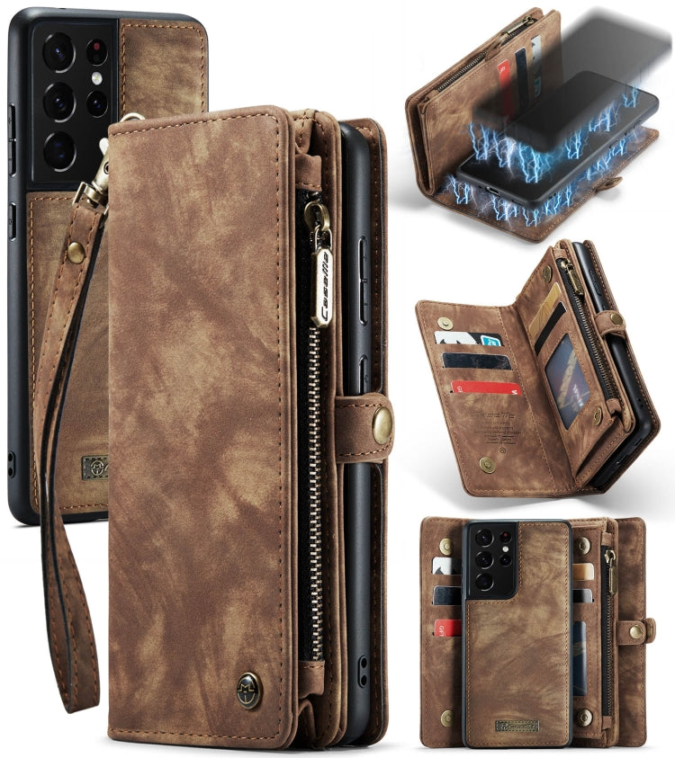 For Samsung Galaxy S21 Ultra 5G CaseMe Detachable Multifunctional Horizontal Flip Leather Case, with Card Slot & Holder & Zipper Wallet & Photo Frame(Brown) - free shipping - PMC Jewellery - Order now!