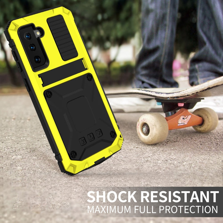 For Samsung Galaxy S21 5G R-JUST Shockproof Waterproof Dust-proof Metal + Silicone Protective Case with Holder(Yellow) - Galaxy S21 5G Cases by R-JUST | Online Shopping South Africa | PMC TechLife | Buy Now Pay Later Mobicred