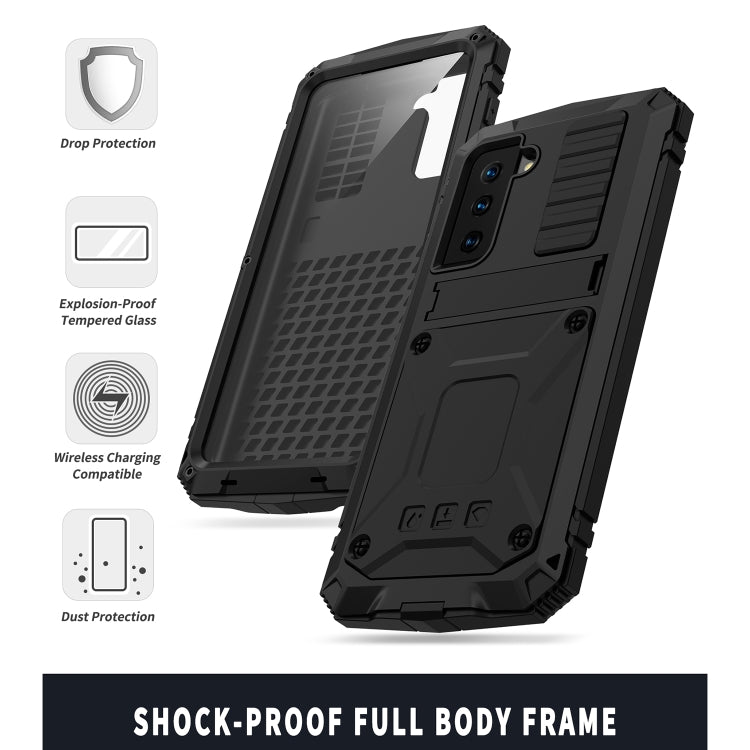 For Samsung Galaxy S21+ 5G R-JUST Shockproof Waterproof Dust-proof Metal + Silicone Protective Case with Holder(Black) - free shipping - PMC TechLife - Order now!