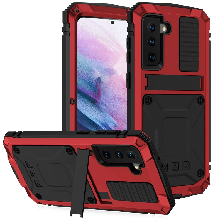 For Samsung Galaxy S21+ 5G R-JUST Shockproof Waterproof Dust-proof Metal + Silicone Protective Case with Holder(Red) - Galaxy S21+ 5G Cases by R-JUST | Online Shopping South Africa | PMC TechLife | Buy Now Pay Later Mobicred
