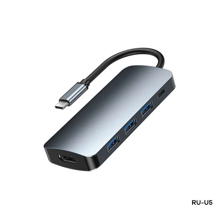Remax RU-U5 5 In1 Multi-function Type-C / USB-C HUB Docking Station(Dark Grey) - free shipping - PMC Jewellery - Order now!
