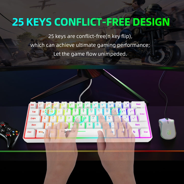 HXSJ V700 61 Keys RGB Lighting Gaming Wired Keyboard (White) - free shipping - PMC Jewellery - Order now!