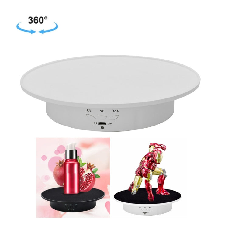 20cm USB Electric Rotating Turntable Display Stand Video Shooting Props Turntable for Photography, Load: 8kg(White Base White Velvet) - free shipping - PMc TechLife - Order now!