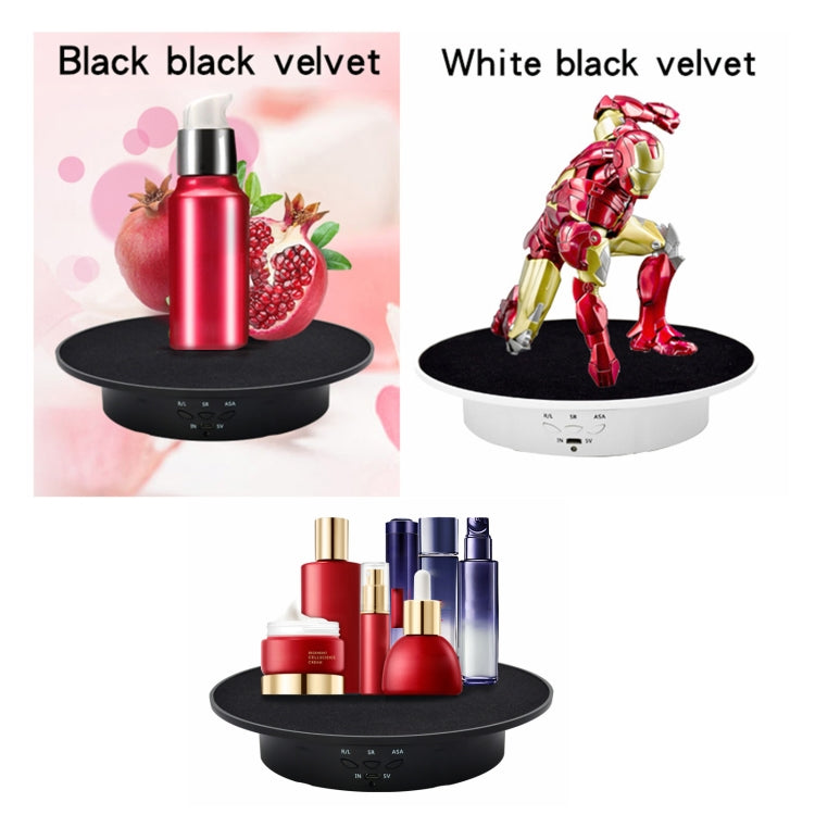 20cm USB Electric Rotating Turntable Display Stand Video Shooting Props Turntable for Photography, Load: 8kg(White Base Black Velvet) - free shipping - PMc TechLife - Order now!