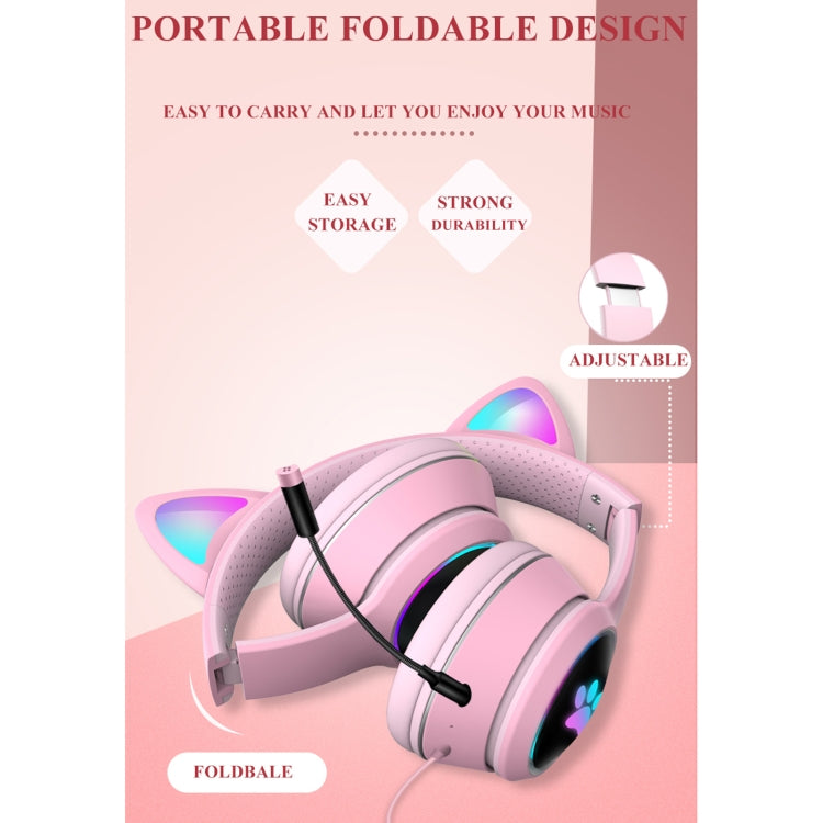 AKZ-022 USB + 3.5mm Port Cat Ear Design Foldable LED Headset with Mic(Grey) - free shipping - PMC Jewellery - Order now!