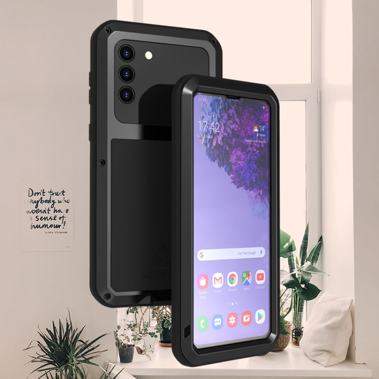 For Samsung Galaxy S21+ 5G LOVE MEI Metal Shockproof Waterproof Dustproof Protective Case with Glass(Black) - free shipping - PMC TechLife - Order now!