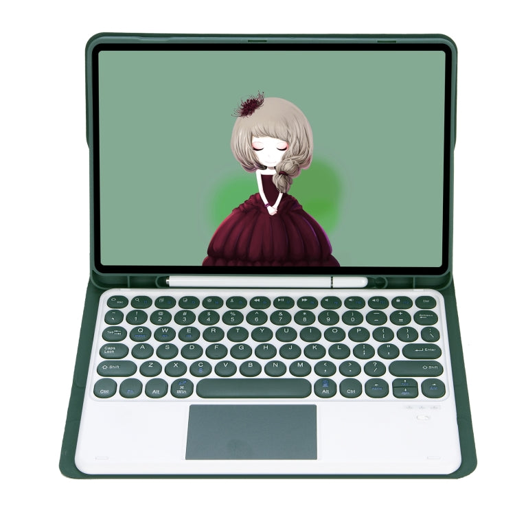 YT098B-A Detachable Candy Color Skin Feel Texture Round Keycap Bluetooth Keyboard Leather Case with Touch Control For  iPad Air 4 10.9 2020 / Air 5 10.9 2022 (Dark Green) - For iPad Air by PMC TechLife | Online Shopping South Africa | PMC TechLife