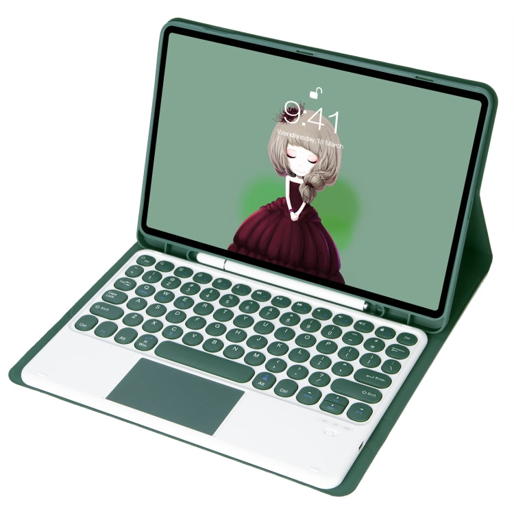 YT098B-A Detachable Candy Color Skin Feel Texture Round Keycap Bluetooth Keyboard Leather Case with Touch Control For  iPad Air 4 10.9 2020 / Air 5 10.9 2022 (Dark Green) - For iPad Air by PMC TechLife | Online Shopping South Africa | PMC TechLife