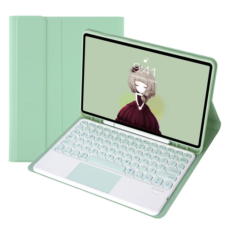 YT11B-A Detachable Candy Color Skin Feel Texture Round Keycap Bluetooth Keyboard Leather Case with Touch Control For iPad Air 4 2020 / Air 5 2022 / Pro 11 inch 2022 / 2021 / 2020 / 2018(Light Green) - free shipping - PMC TechLife - Order now!