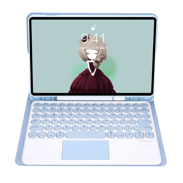 YT102B-A Detachable Candy Color Skin Feel Texture Round Keycap Bluetooth Keyboard Leather Case with Touch Control For iPad 10.2 2020 & 2019 / Air 2019 / Pro 10.5 inch(White Ice) - free shipping - PMC TechLife - Order now!