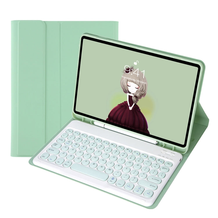 YT11B Detachable Candy Color Skin Feel Texture Round Keycap Bluetooth Keyboard Leather Case For iPad Air 4 2020 / Air 5 2022 / Pro 11 inch 2022 / 2021 / 2020 / 2018(Light Green) - free shipping - PMC TechLife - Order now!
