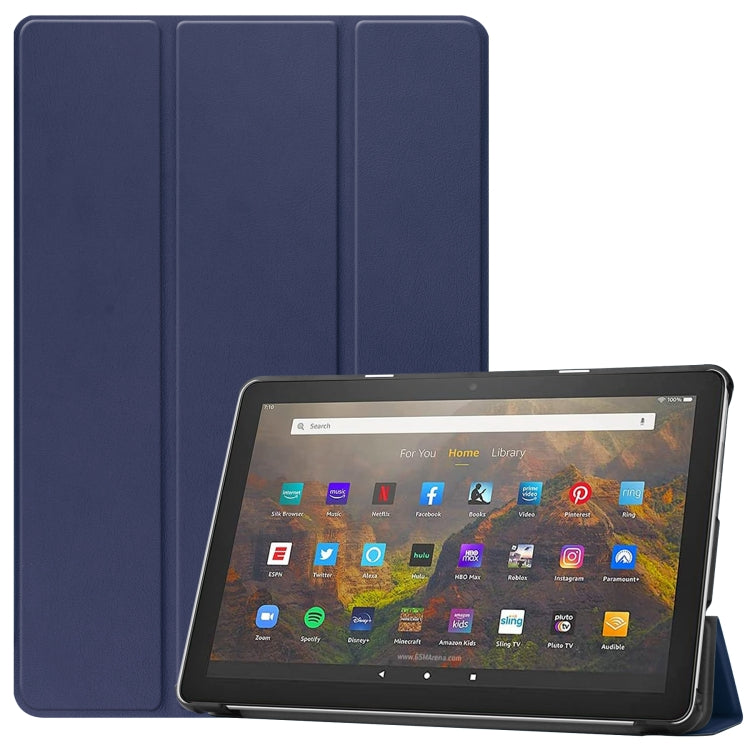 For Amazon Fire HD 10 (2021) Custer Texture Horizontal Flip Leather Case with Three-folding Holder & Sleep / Wake-up Function(Dark Blue) - Amazon by PMC TechLife | Online Shopping South Africa | PMC TechLife | Buy Now Pay Later Mobicred