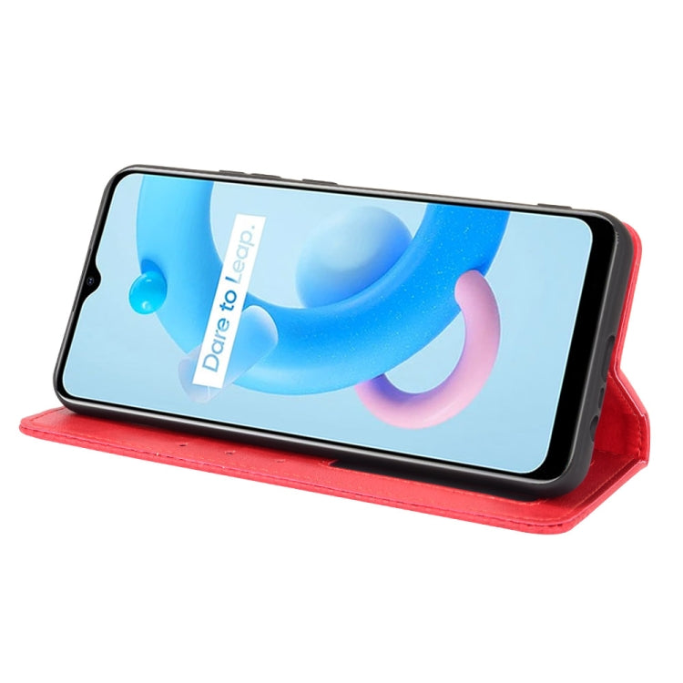 For OPPO Realme C11 2021 / Realme C20 / Realme C20a Magnetic Buckle Retro Crazy Horse Texture Horizontal Flip Leather Case with Holder & Card Slots & Photo Frame(Red) - Realme Cases by PMC TechLife | Online Shopping South Africa | PMC TechLife | Buy Now Pay Later Mobicred