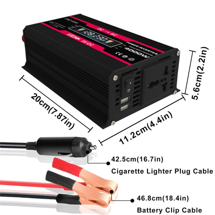 Zhizun Modified Sinewave 12V to 110V 4000W Car Power Inverter(Black) - Modified Square Wave by PMC TechLife | Online Shopping South Africa | PMC TechLife | Buy Now Pay Later Mobicred