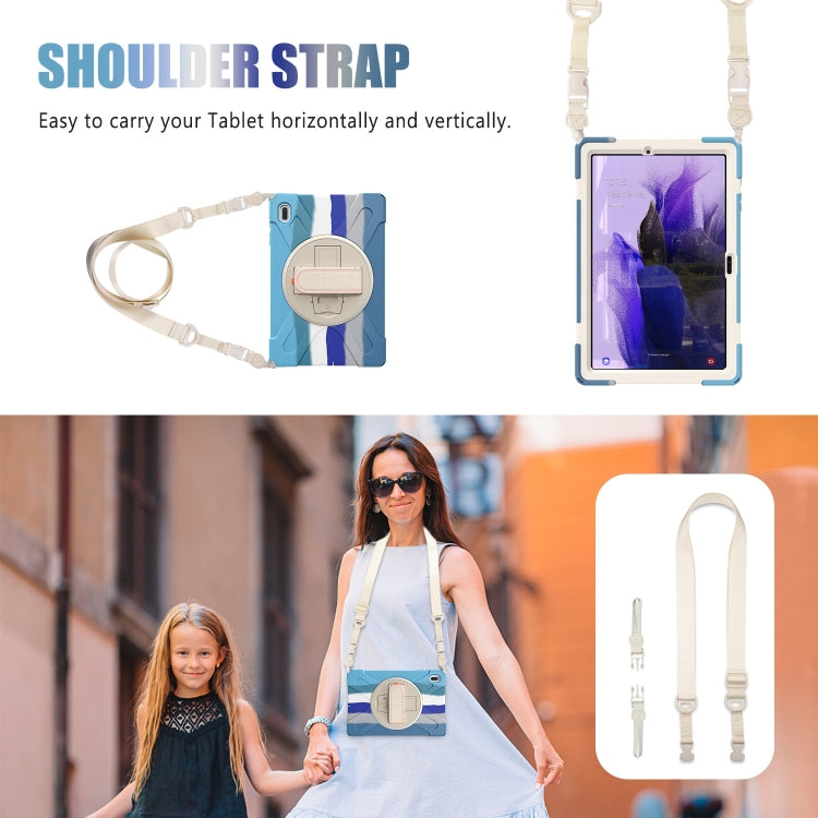 For Samsung Galaxy Tab S7 FE T730 / S7+ / S9+ /S8+ Silicone + PC Protective Case with Holder & Shoulder Strap(Colorful Blue) - free shipping - PMC Jewellery - Order now!