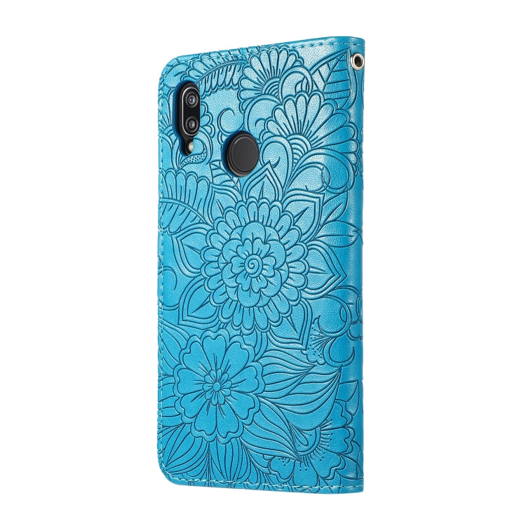 For Huawei P20 lite Skin Feel Embossed Sunflower Horizontal Flip Leather Case with Holder & Card Slots & Wallet & Lanyard(Blue) - Huawei Cases by PMC TechLife | Online Shopping South Africa | PMC TechLife