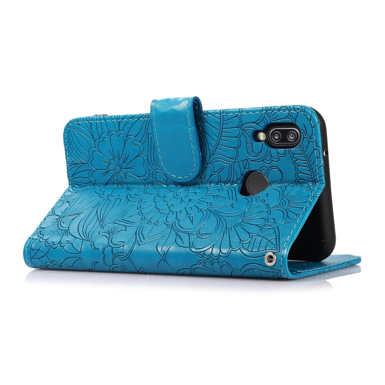 For Huawei P20 lite Skin Feel Embossed Sunflower Horizontal Flip Leather Case with Holder & Card Slots & Wallet & Lanyard(Blue) - Huawei Cases by PMC TechLife | Online Shopping South Africa | PMC TechLife
