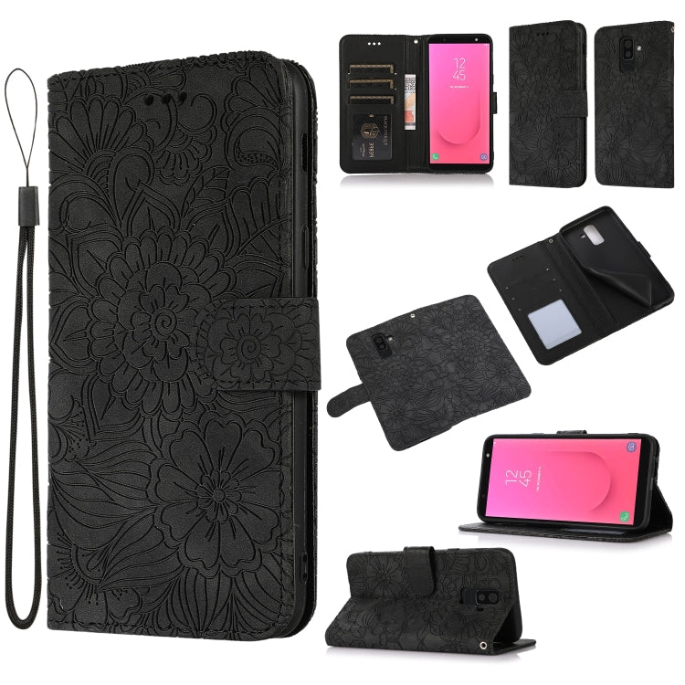 For Samsung Galaxy J8 Skin Feel Embossed Sunflower Horizontal Flip Leather Case with Holder & Card Slots & Wallet & Lanyard(Black) - Galaxy Phone Cases by PMC TechLife | Online Shopping South Africa | PMC TechLife