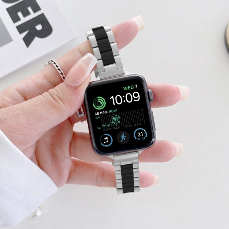 Three-beads Steel Watch Band For Apple Watch Series 9&8&7 41mm / SE 3&SE 2&6&SE&5&4 40mm / 3&2&1 38mm (Silver Black) - Watch Bands by PMC TechLife | Online Shopping South Africa | PMC TechLife | Buy Now Pay Later Mobicred